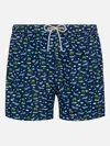 Mc2 Saint Barth Lightweight Fabric Swim Shorts Lighting With Palms And Planes Print In Blue Navy