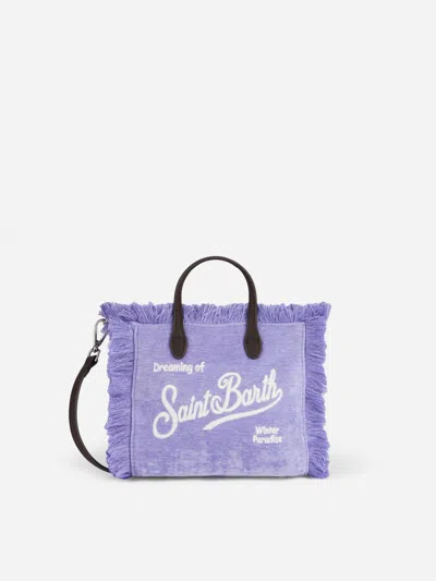 Mc2 Saint Barth Lilac Velvet Chine Mini Vanity Fringed Bag In Pink