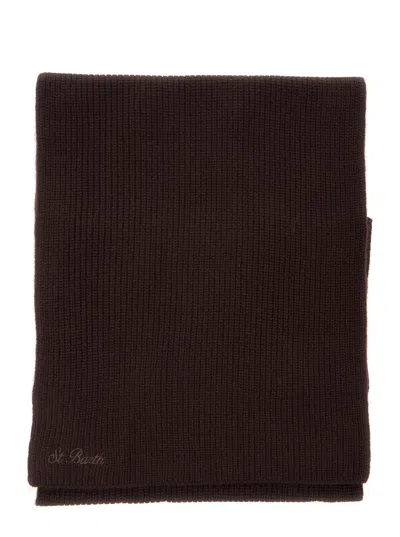 Mc2 Saint Barth Lina Wool Scarf With Soft Linear Design In Brown