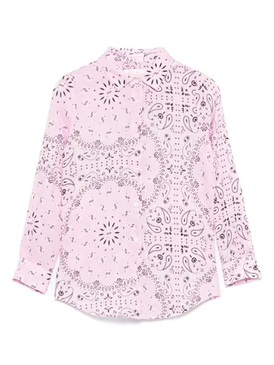 Mc2 Saint Barth Kids' Linen Bandana-print Shirt In Pink