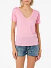 Mc2 Saint Barth Linen Jersey Pink V-neck T-shirt Eloise In Pink