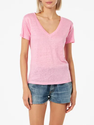 Mc2 Saint Barth Linen Jersey Pink V-neck T-shirt Eloise