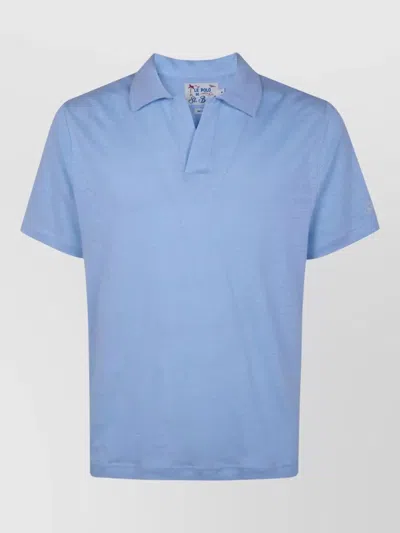 Mc2 Saint Barth Linen Polo Shirt Short Sleeves Collar In Blue
