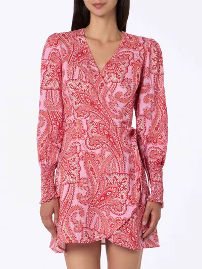 Mc2 Saint Barth Linen Short Wrap Dress Brilly With Paisley Print In Pink