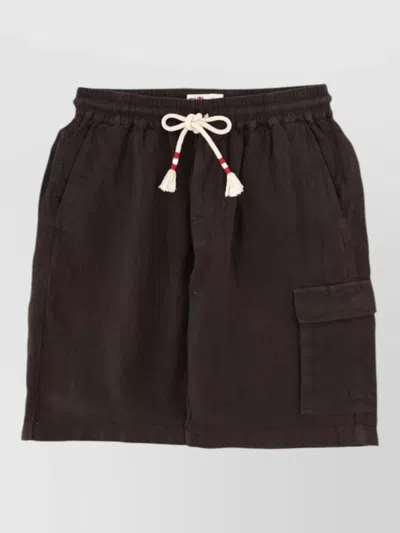 Mc2 Saint Barth Linen Shorts Drawstring Waist Multiple Pockets In Brown