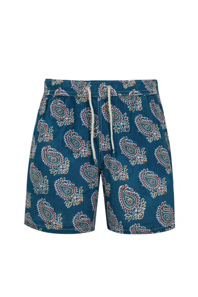 Mc2 Saint Barth Linen Swimsuit With Paisley Print In Blue Navy