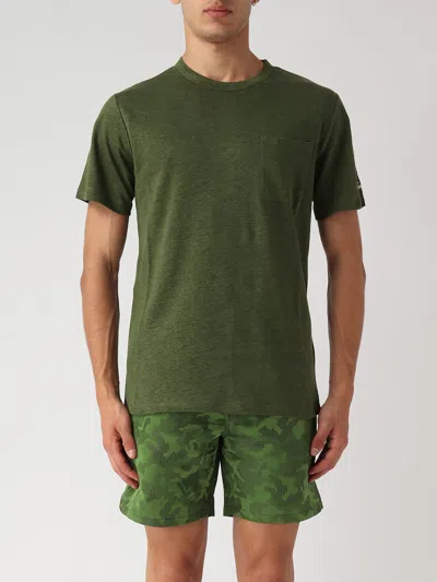 Mc2 Saint Barth Linen T-shirt T-shirt In Militare