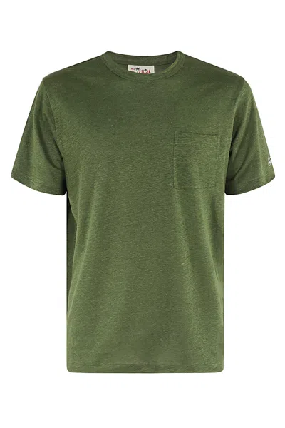 Mc2 Saint Barth Linen T Shirt With Front Pocket In Military