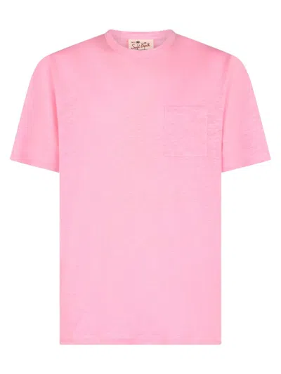 Mc2 Saint Barth Linen T-shirt With Front Pocket In Pink & Purple