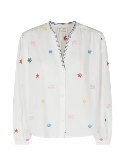 Mc2 Saint Barth Liona Embroidered Cotton Blouse In White