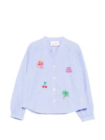 Mc2 Saint Barth Kids' Liona Embroidered Gingham-check Blouse In Blue