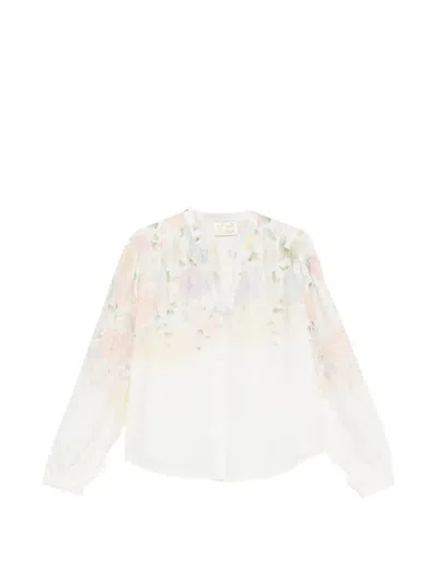 Mc2 Saint Barth Liona Floral-print Long-sleeve Blouse In White