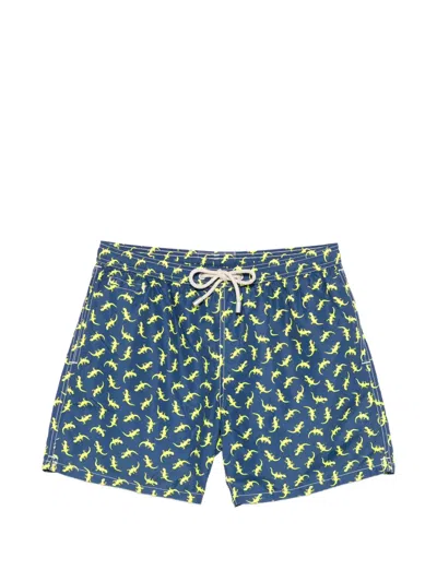 Mc2 Saint Barth Lizard-print Drawstring Swim Shorts In Blue