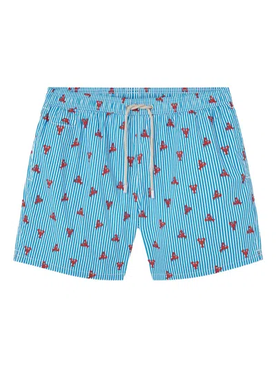 Mc2 Saint Barth Lighting Lobster Print Striped Swim Trunks In Multi