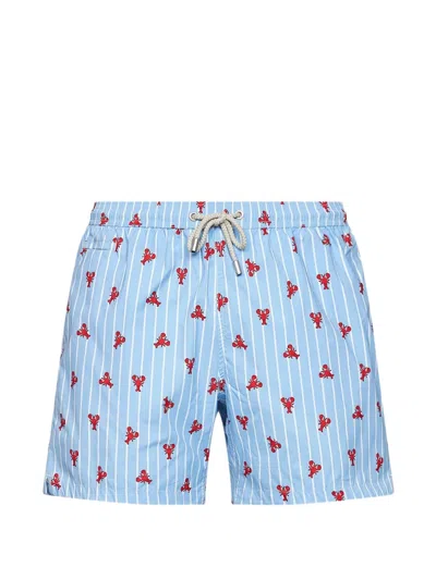 Mc2 Saint Barth Lobster-print Striped Swim Shorts In Blue
