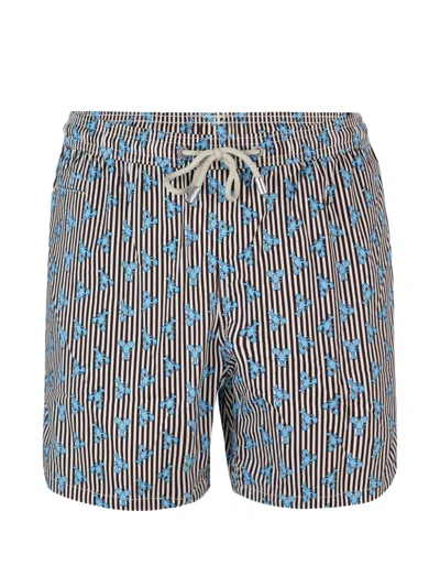 Mc2 Saint Barth Lobster-print Striped Swim Shorts In Multi