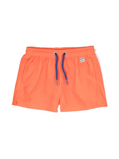 Mc2 Saint Barth Kids' Logo-appliqué Swim Shorts In Orange