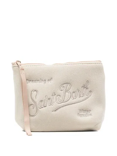 Mc2 Saint Barth Logo-embroidered Clutch Bag In Neutral