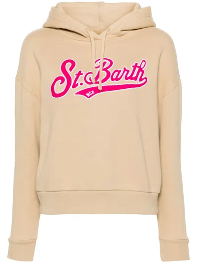 Mc2 Saint Barth Logo-embroidered Cotton Hoodie In Neutrals