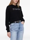 Mc2 Saint Barth Cropped Knit Hoodie With Saint Barth Embroidery In Black