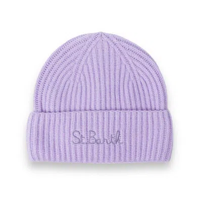 Mc2 Saint Barth Logo Embroidered Knitted Beanie  In Lilac