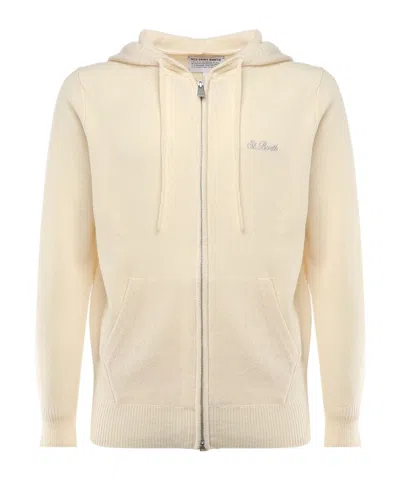 Mc2 Saint Barth Logo-embroidered Knitted Hoodie In White