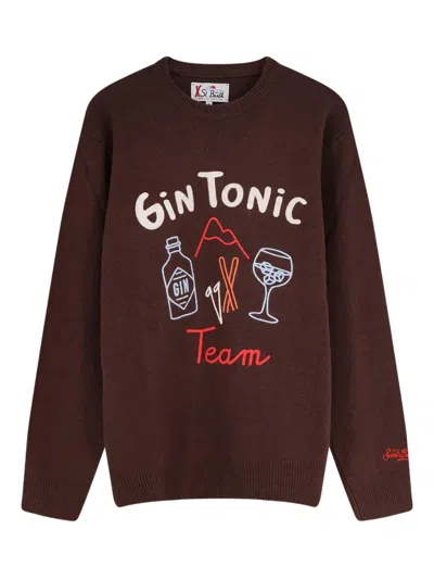 Mc2 Saint Barth Logo-embroidered Long-sleeved Sweater In Burgundy