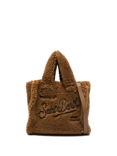 Mc2 Saint Barth Kids' Logo-embroidered Teddy Bag In Brown