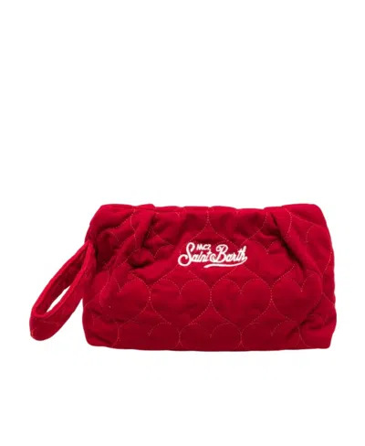 Mc2 Saint Barth Logo-embroidered Velvet Pouch Bag In Red