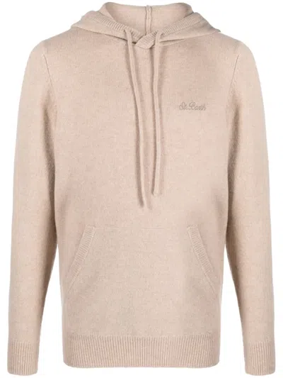 Mc2 Saint Barth Logo-embroidered Wool Hoodie In Neutrals