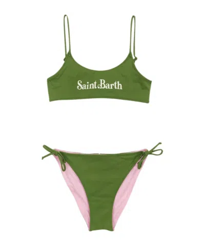 Mc2 Saint Barth Logo Lettering Bikini Set In Green