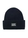Mc2 Saint Barth Logo-patch Ribbed-knit Beanie In Blue