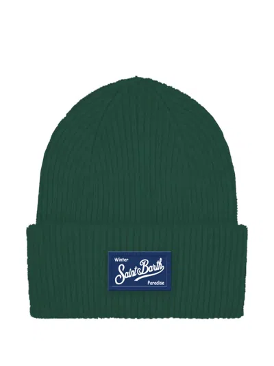 Mc2 Saint Barth Logo-patch Ribbed Beanie In Green