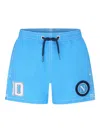 Mc2 Saint Barth Jean Mid-length Swim Shorts With Napoli Print And Patch In Blue