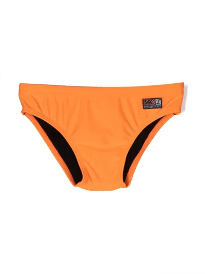 Mc2 Saint Barth Kids' Logo-patch Swim Trunks In Orange