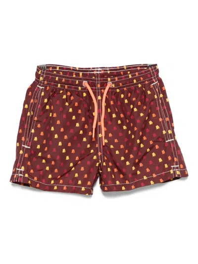 Mc2 Saint Barth Kids' Logo-print Swim Shorts In Burgundy