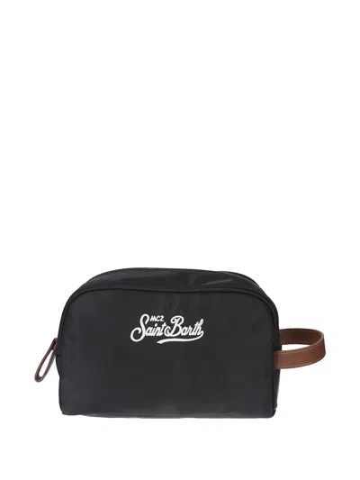 Mc2 Saint Barth Logo Print Wash Bag In Black