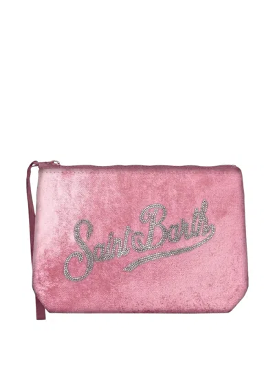 Mc2 Saint Barth Logo-embellished Velvet Clutch Bag In Pink