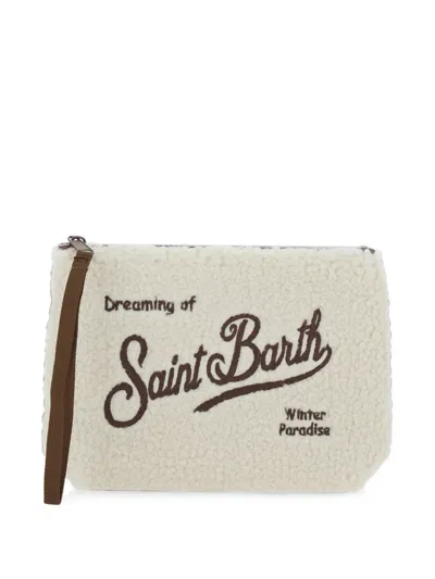 Mc2 Saint Barth Logo-embroidered Borg Clutch Bag In Neutral