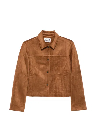 Mc2 Saint Barth Logo-embroidered Button-up Jacket In Brown