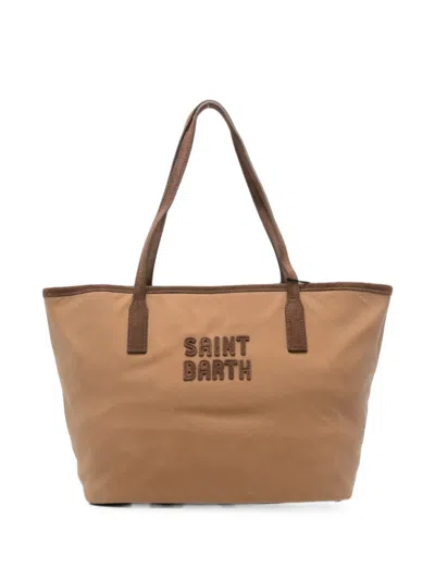 Mc2 Saint Barth Logo-embroidered Canvas Tote Bag In Brown