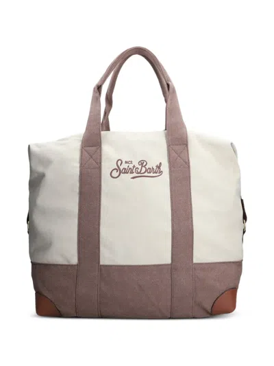 Mc2 Saint Barth Logo-embroidered Canvas Tote Bag In Neutral