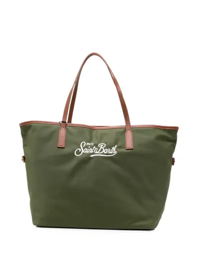Mc2 Saint Barth Logo-embroidered Faux-leather Trim Tote Bag In Green