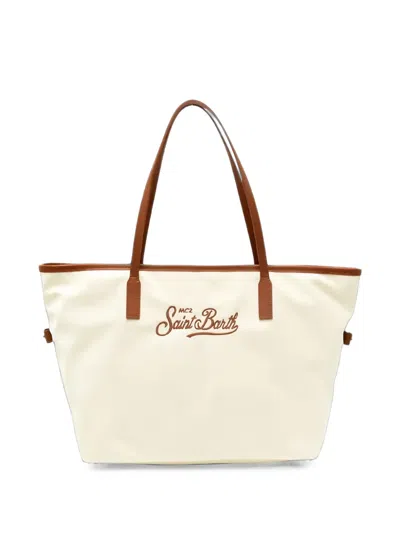 Mc2 Saint Barth Logo-embroidered Faux-leather Trim Tote Bag In Neutral