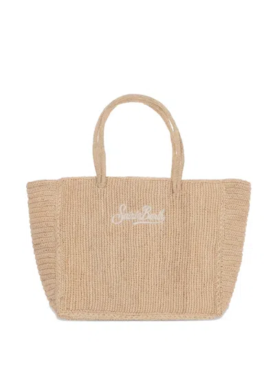 Mc2 Saint Barth Logo-embroidered Raffia Shoulder Bag In Neutral