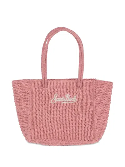 Mc2 Saint Barth Logo-embroidered Raffia Shoulder Bag In Pink