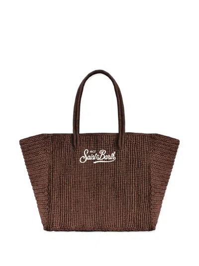 Mc2 Saint Barth Logo-embroidered Raffia Tote Bag In Brown
