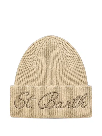 Mc2 Saint Barth Logo-embroidered Ribbed-knit Beanie Hat In Brown