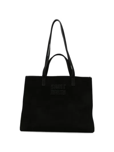 Mc2 Saint Barth Logo-embroidered Suede Tote Bag In Black