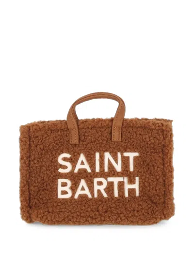 Mc2 Saint Barth Logo-embroidered Teddy-effect Phone Bag In Brown